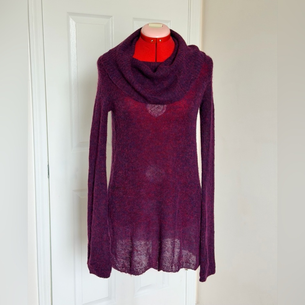 Free People Alpaca Wool Blend Cowl Neck Tunic Sweater Dress Crimson Size S